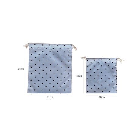 予約販売9月下旬～10月上旬頃発送予定　pouch-03009　ハートドット柄 フロッキー加工 ストライプ 巾着ポーチ 大小2枚セット