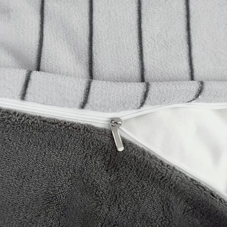 予約販売11月中旬～11月下旬頃発送予定　beddingsets-03212　white×gray あたたか ファイバー厚手 起毛 ストライプ 布団カバーセット