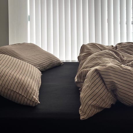予約販売10月中旬～10月下旬頃発送予定　beddingsets-03194　sand beige×black ピンストライプ 布団カバーセット