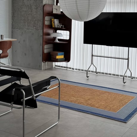予約販売11月中旬～11月下旬頃発送予定　rug-03119　バイカラー ラインフレーム ラグ 140×200cm