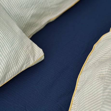 予約販売11月中旬～11月下旬頃発送予定　beddingsets-03214　 イエローパイピング white×green stripe 布団カバーセット