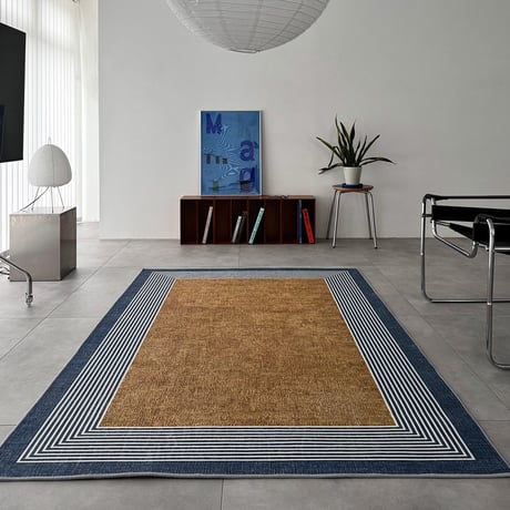 予約販売11月中旬～11月下旬頃発送予定　rug-03119　バイカラー ラインフレーム ラグ 140×200cm