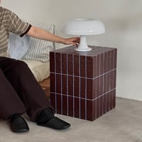 table-03232　ブラウン×ライトブルー ブロックデザイン サイドテーブル スツール