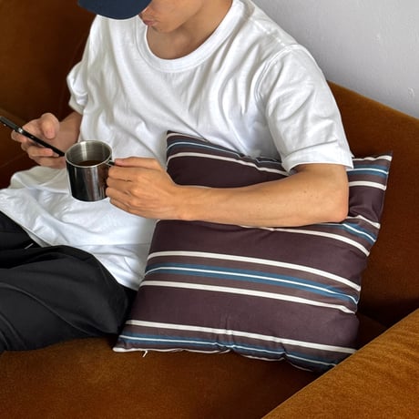 予約販売10月上旬～10月中旬頃発送予定　cu-03149　dark brown×blue×white ストライプ クッションカバー 45cm×45cm