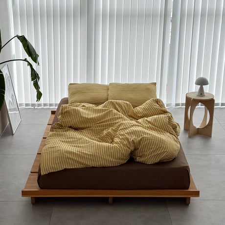予約販売10月中旬～10月下旬頃発送予定　beddingsets-03196　yellow×brown ピンストライプ 布団カバーセット