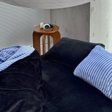 予約販売11月中旬～11月下旬頃発送予定　beddingsets-03210　blue×black あたたか ファイバー厚手 起毛 ストライプ 布団カバーセット