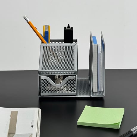 予約販売9月下旬～10月上旬頃発送予定　stationery-03061　メタルメッシュ コンパクト デスクオーガナイザー シルバー