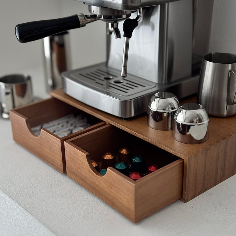 box-03073 天然木 コーヒーマシンスタンド 引き出し付き 収納ラック