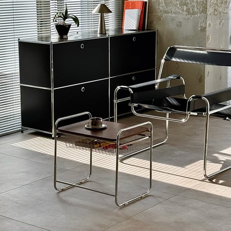 table-03200　バスケット収納付き ミニテーブル 47cm×36cm×H48cm