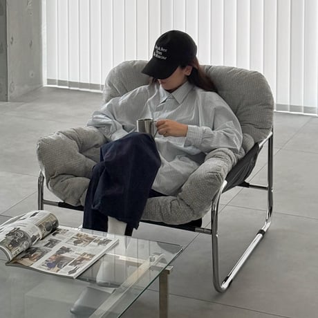 予約販売12月上旬～12月中旬頃発送予定　chair-03119　Textured Fabric シルバーフレーム パテッド ラウンジチェア 1人掛けソファ