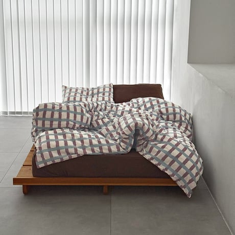 予約販売11月上旬～11月中旬頃発送予定　beddingsets-03203　light blue×brown チェック柄 布団カバーセット