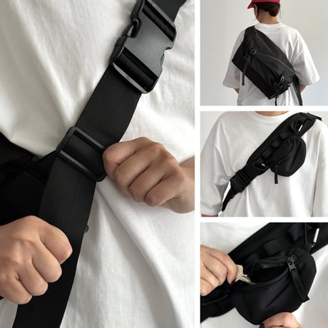 予約販売9月中旬～9月下旬頃発送予定　bag-03124　撥水 ポーチ付き メッセンジャーバッグ ブラック 左右両肩対応