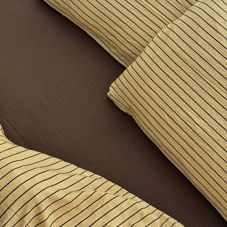 予約販売10月中旬～10月下旬頃発送予定　beddingsets-03196　yellow×brown ピンストライプ 布団カバーセット