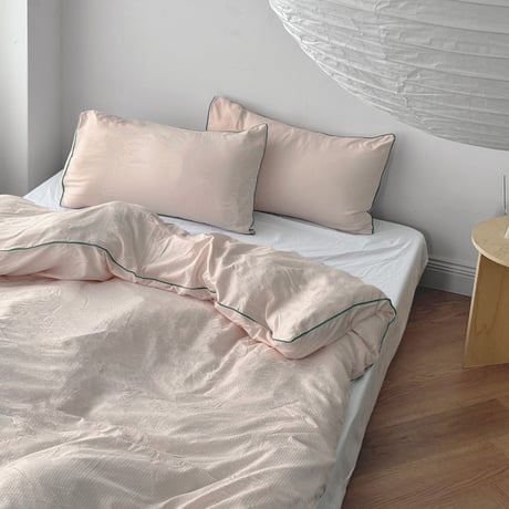 予約販売10月下旬～11月上旬頃発送予定　beddingsets-03199　グリーンパイピング white×pink stripe 布団カバーセット