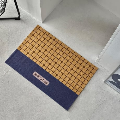 予約販売9月下旬～10月上旬頃発送予定　mat-03120　WELCOME グリッドデザイン 泥落としマット 60cm×90cm