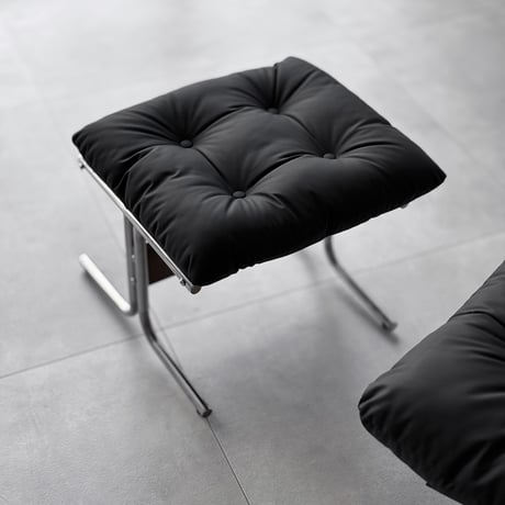 予約販売9月下旬～10月上旬頃発送予定　chair-03117　ステンレス×天然木フレーム パテッド ラウンジチェア オットマン 1人掛けソファ