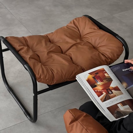 【一部予約商品】　chair-03097　新色追加 ブラックフレーム パテッド ラウンジチェア オットマン 1人掛けソファ