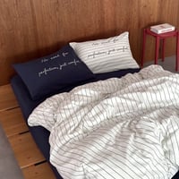 予約販売10月中旬～10月下旬頃発送予定　beddingsets-03191　No need for perfection, just comfort メッセージ入り ピンストライプ 布団カバーセット