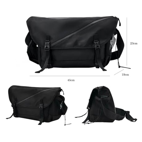予約販売9月中旬～9月下旬頃発送予定　bag-03124　撥水 ポーチ付き メッセンジャーバッグ ブラック 左右両肩対応