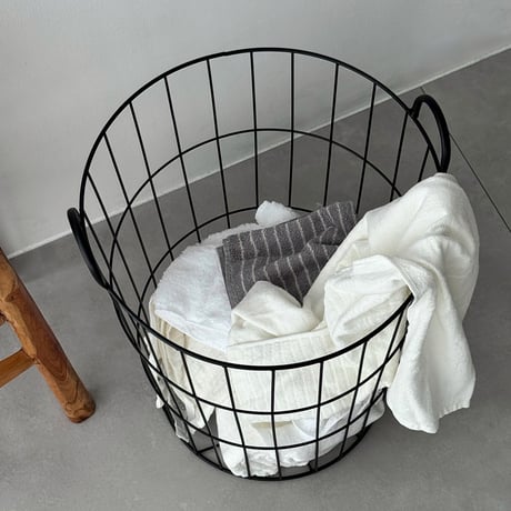予約販売8月下旬～9月上旬頃発送予定　basket-03146　アイアンワイヤー ラウンド ランドリーバスケット
