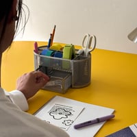 予約販売9月下旬～10月上旬頃発送予定　stationery-03060　メタルメッシュ オーバル型 デスクオーガナイザー シルバー