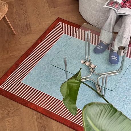 予約販売11月中旬～11月下旬頃発送予定　rug-03119　バイカラー ラインフレーム ラグ 140×200cm