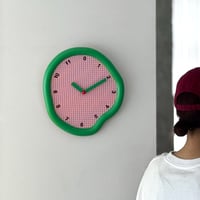 予約販売9月下旬～10月上旬頃発送予定　clock-03131　グリーン×ピンク グリッドデザイン ニュアンス ウォールクロック 掛け時計 静音