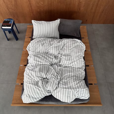 予約販売11月中旬～11月下旬頃発送予定　beddingsets-03212　white×gray あたたか ファイバー厚手 起毛 ストライプ 布団カバーセット