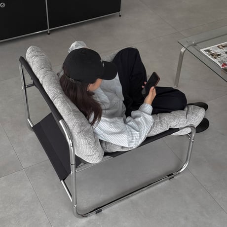 予約販売12月上旬～12月中旬頃発送予定　chair-03119　Textured Fabric シルバーフレーム パテッド ラウンジチェア 1人掛けソファ