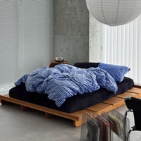 予約販売11月中旬～11月下旬頃発送予定　beddingsets-03210　blue×black あたたか ファイバー厚手 起毛 ストライプ 布団カバーセット