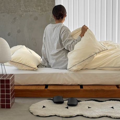 予約販売10月下旬～11月上旬頃発送予定　beddingsets-03198　ブラックパイピング white×cream stripe 布団カバーセット