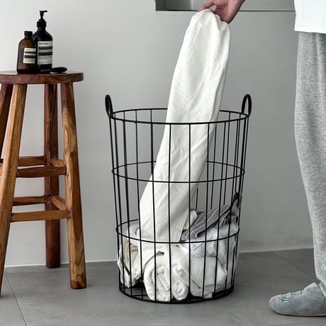 予約販売8月下旬～9月上旬頃発送予定　basket-03146　アイアンワイヤー ラウンド ランドリーバスケット
