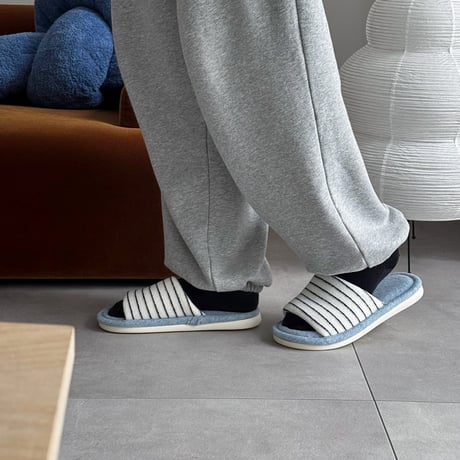 予約販売10月中旬～10月下旬頃発送予定　slipper-03013　light blue×white ストライプ タオル地 ルームシューズ スリッパ