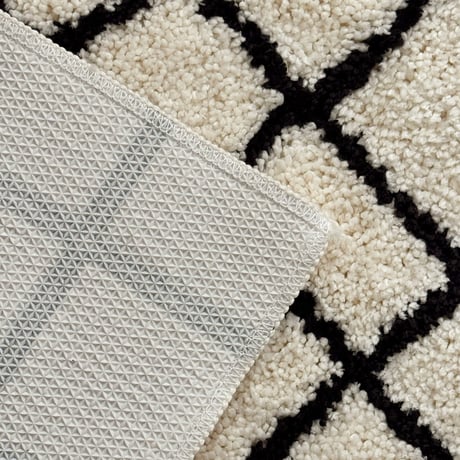 rug-03115　グリッドデザイン オフホワイト×ブラック ラグ 50cm×80cm