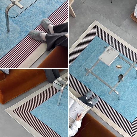 予約販売11月中旬～11月下旬頃発送予定　rug-03119　バイカラー ラインフレーム ラグ 140×200cm