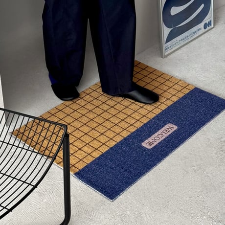 予約販売9月下旬～10月上旬頃発送予定　mat-03120　WELCOME グリッドデザイン 泥落としマット 60cm×90cm