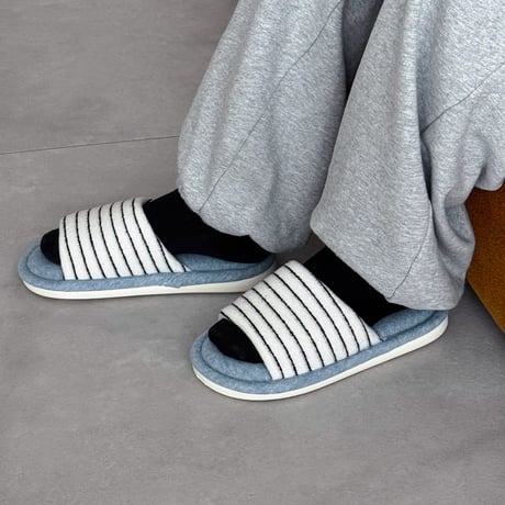 予約販売10月中旬～10月下旬頃発送予定　slipper-03013　light blue×white ストライプ タオル地 ルームシューズ スリッパ