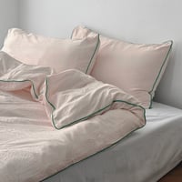 予約販売10月下旬～11月上旬頃発送予定　beddingsets-03199　グリーンパイピング white×pink stripe 布団カバーセット