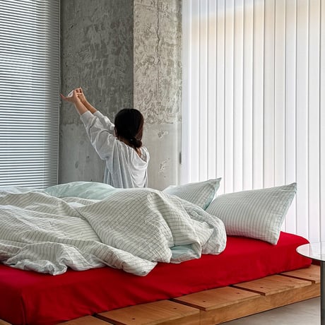 予約販売8月下旬～9月上旬頃発送予定　beddingsets-03176　blue stripe×red ストライプ リバーシブル 布団カバーセット