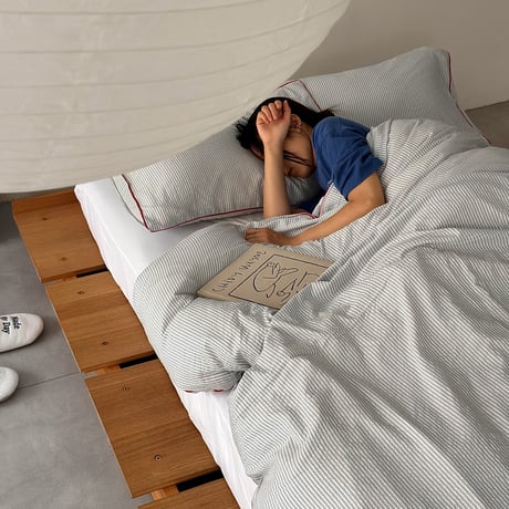 予約販売10月下旬～11月上旬頃発送予定　beddingsets-03197　レッドパイピング white×gray stripe 布団カバーセット