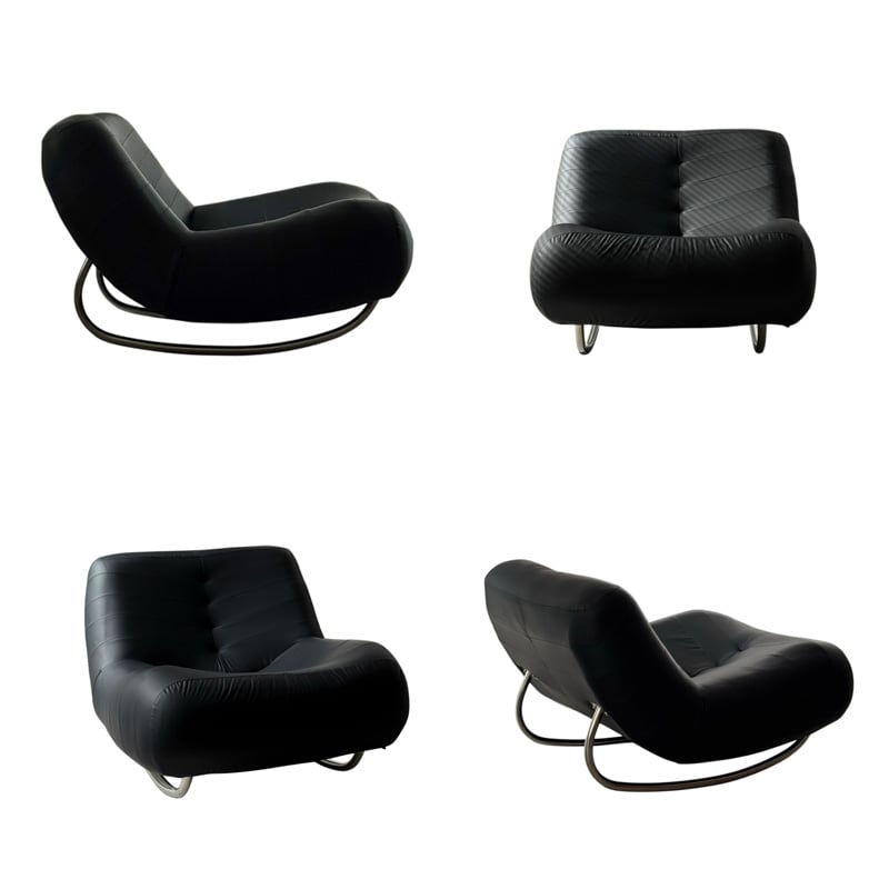 黒本革 1人掛けソファ　ロッキンチェア 予約販売10月上旬～10月中旬頃発送予定 chair-03115 Rocking Leathe