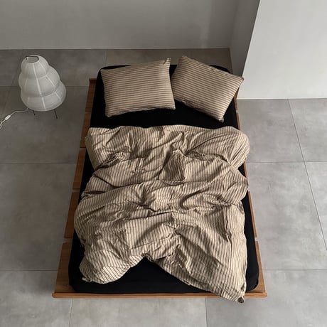 予約販売10月中旬～10月下旬頃発送予定　beddingsets-03194　sand beige×black ピンストライプ 布団カバーセット