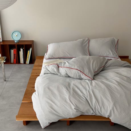 予約販売10月下旬～11月上旬頃発送予定　beddingsets-03197　レッドパイピング white×gray stripe 布団カバーセット