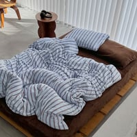 予約販売11月中旬～11月下旬頃発送予定　beddingsets-03206　light blue×brown あたたか ファイバー厚手 起毛 ダブルストライプ 布団カバーセット