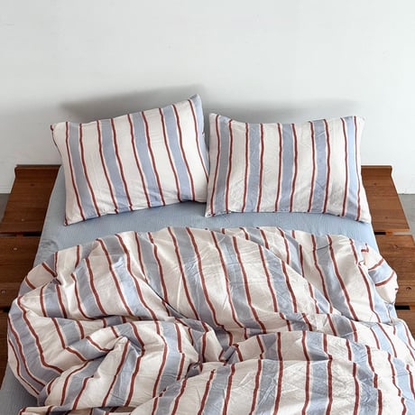 予約販売10月中旬～10月下旬頃発送予定　beddingsets-03192　light blue×white×red ストライプ ワッシャー 布団カバーセット