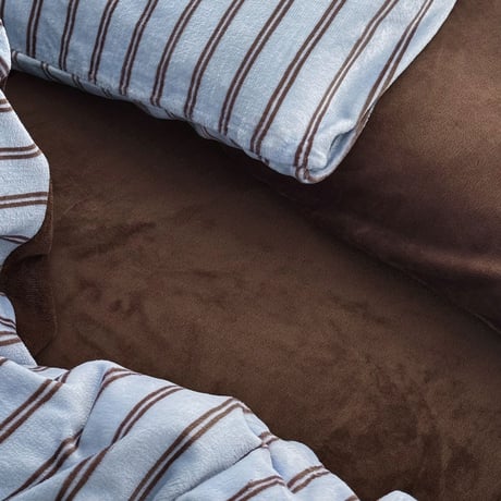 予約販売11月中旬～11月下旬頃発送予定　beddingsets-03206　light blue×brown あたたか ファイバー厚手 起毛 ダブルストライプ 布団カバーセット