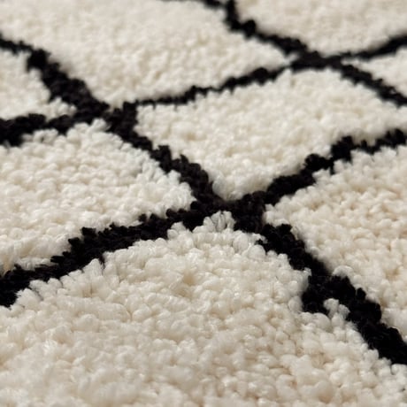 rug-03115　グリッドデザイン オフホワイト×ブラック ラグ 50cm×80cm
