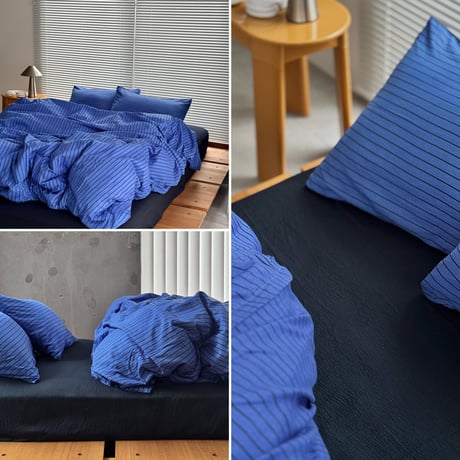 予約販売10月中旬～10月下旬頃発送予定　beddingsets-03195　blue×dark navy ピンストライプ 布団カバーセット