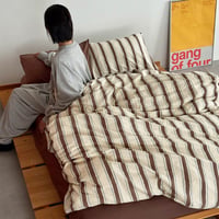 予約販売11月上旬～11月中旬頃発送予定　beddingsets-03204　cream×brown×light blue シックシンストライプ 布団カバーセット