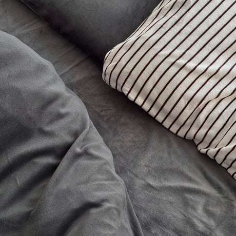 予約販売11月中旬～11月下旬頃発送予定　beddingsets-03208　white/brown stripe×gray sheets あたたか ファイバー厚手 起毛 ストライプ 布団カバーセット